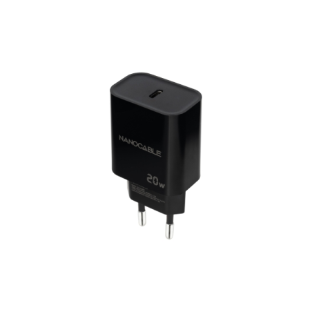 ✅ Chargeur Mural USB-C/PD Nanocable 20W - Noir couleur Noir en stock