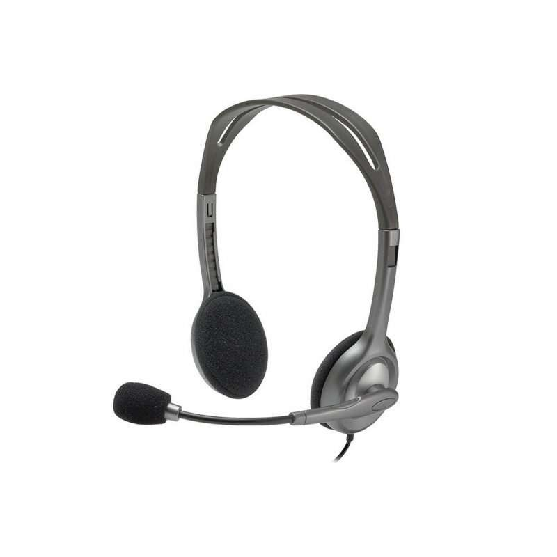 Logitech H111 Casque Stéréo avec Microphone - Microphone Rotatif - Arceau Ajustable - Jack 3,5 mm - Câble 1,80 m - Couleur Gris