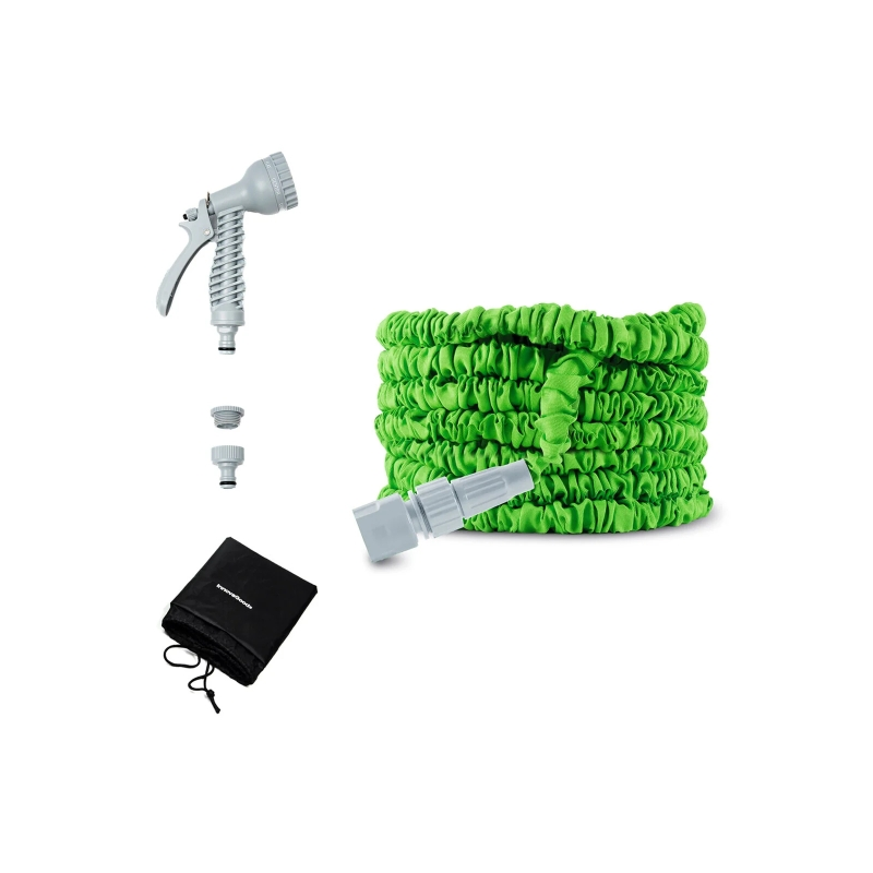 Tuyau d'arrosage extensible Innovagoods Hoostend de 15 m - Pression jusqu'à 8 bars - Accessoires inclus - Vert et gris
