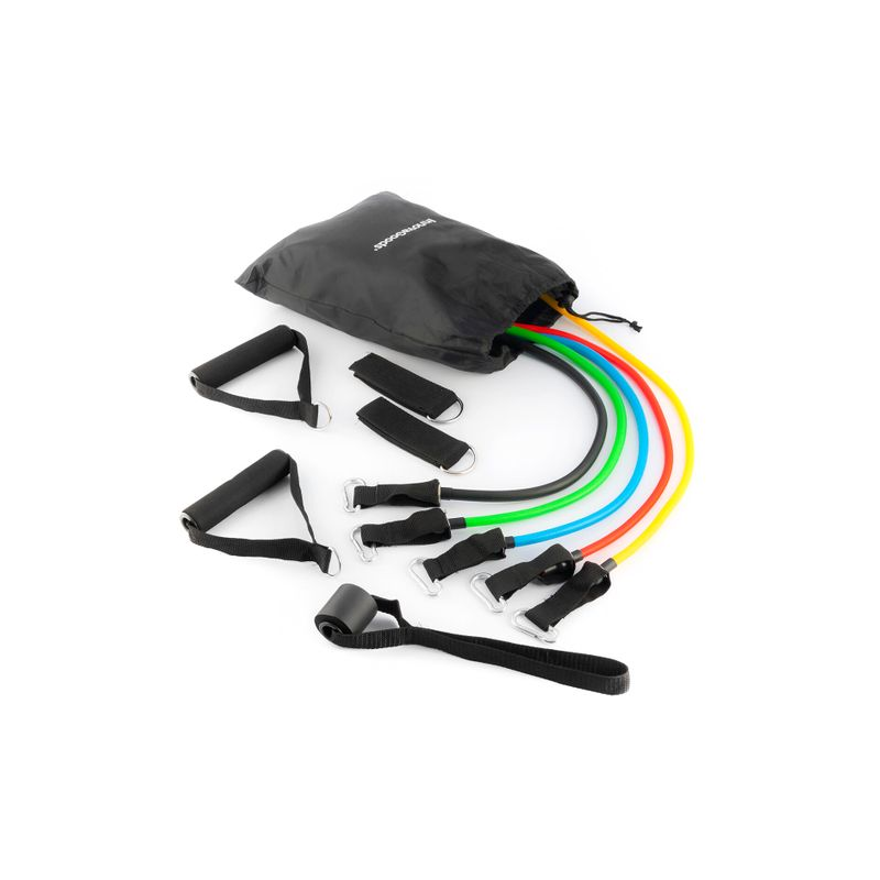 Ensemble de 5 bandes de résistance Innovagoods Rebainer avec accessoires - Résistance ajustable - Guide d'exercices - Portable