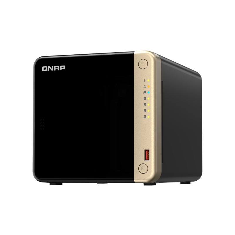 NAS tour QNAP TS-464-8G avec processeur Intel Celeron N5095, 8 Go de mémoire, 4 baies (2,5", 3,5", M.2), USB, HDMI et