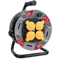 Enrouleur de rallonge Elbat avec protection thermique - 4 prises Schuko - Charge maximale : 1100 W (enroulé), 3200 W (déroulé)