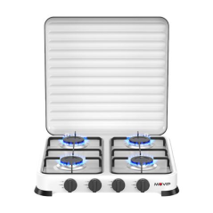 Cuisinière à gaz Muvip Vulcano 4 feux - Housse de protection - Pieds en caoutchouc - Surface émaillée - Brûleur amovible - 47,8