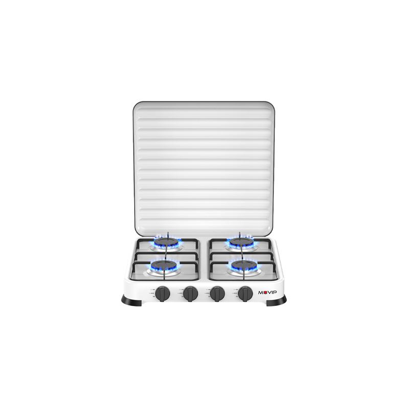 Cuisinière à gaz Muvip Vulcano 4 feux - Housse de protection - Pieds en caoutchouc - Surface émaillée - Brûleur amovible - 47,8