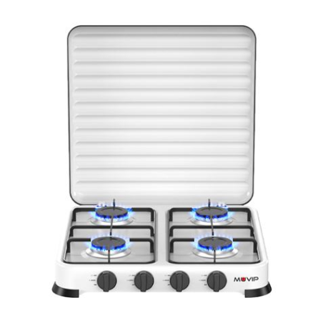Cuisinière à gaz Muvip Vulcano 4 feux - Housse de protection - Pieds en caoutchouc - Surface émaillée - Brûleur amovible - 47,8