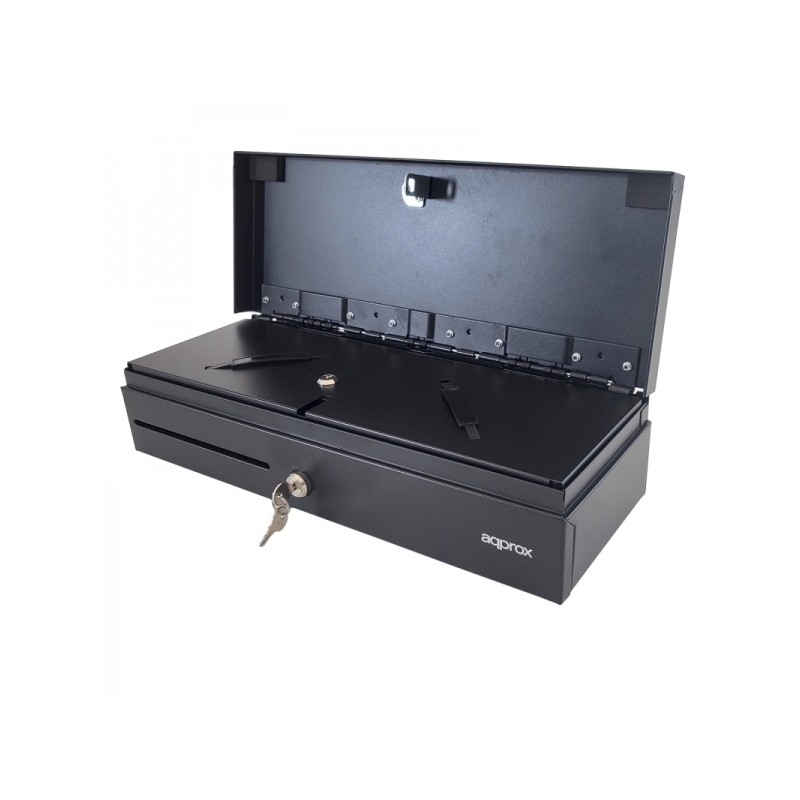 Tiroir-caisse électrique compact APPROX - 14 compartiments - Ouverture manuelle et automatique - Connexion RJ11 - Couleur Noir