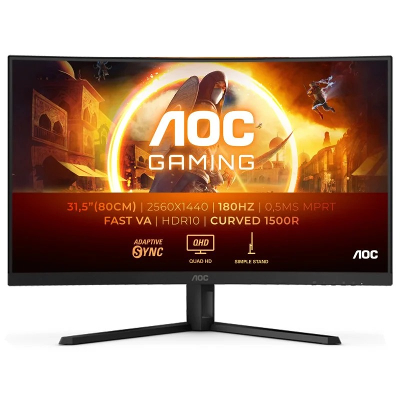 Moniteur AOC G4 31,5" incurvé 1500R LED Fast VA QHD 180 Hz HDR10 - Réponse 1 ms - Angle de vision 178° - HDMI, DisplayPort