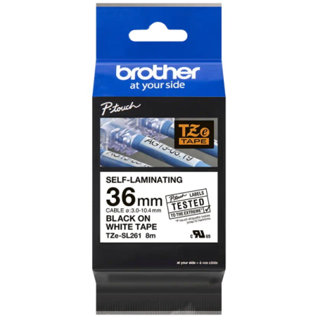 Ruban auto-plastifiant original Brother TZeSL261 - Texte noir sur fond blanc - Largeur 36 mm x 8 mètres