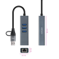 Adaptateur réseau Nanocable USB-C + USB-A/M 3.0 vers Gigabit Ethernet 10/100/1000 Mbps + Hub 3x USB-A 3.0 - 15 cm - Gris