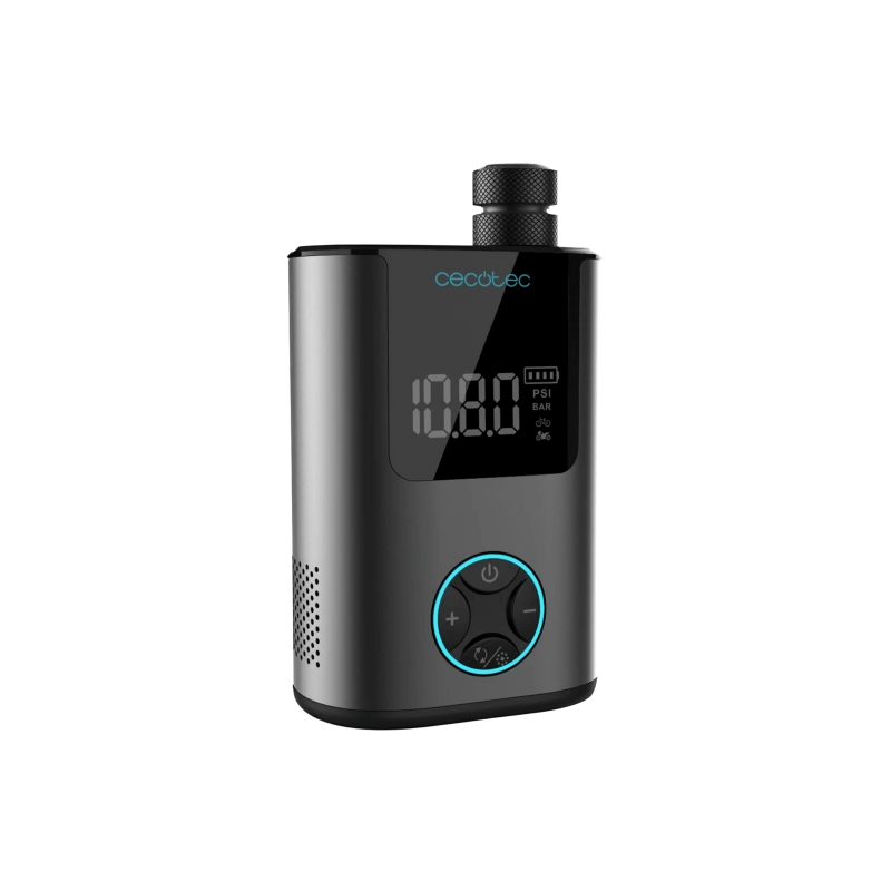 Gonfleur de pneus Cecotec Mini Air Max - Puissance jusqu'à 150 psi - Deux batteries de 600 mAh - 4 embouts adaptables - Écran