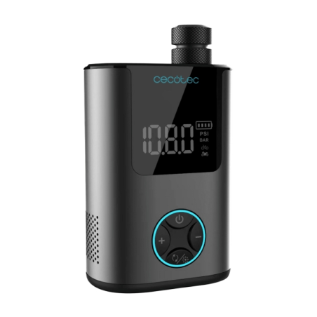 Gonfleur de pneus Cecotec Mini Air Max - Puissance jusqu'à 150 psi - Deux batteries de 600 mAh - 4 embouts adaptables - Écran