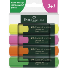 Lot de 4 marqueurs fluorescents Faber-Castell Textliner 48 - Pointe biseautée - Tailles de trait entre 1,2 mm et 5 mm - Encre à
