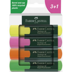 Lot de 4 marqueurs fluorescents Faber-Castell Textliner 48 - Pointe biseautée - Tailles de trait entre 1,2 mm et 5 mm - Encre à