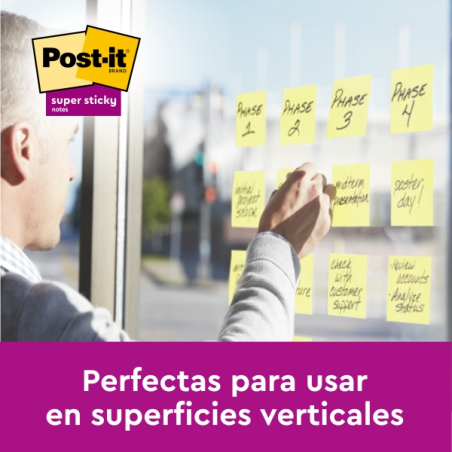 Post-It Super Sticky Pack de 12 blocs de 90 notes autocollantes repositionnables - 76 x 76 mm - Emballage carton - Jaune clair
