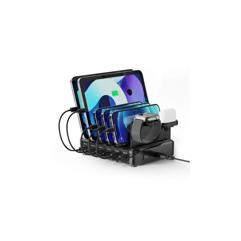 Station de charge Ewent EW1335 - 2 ports USB-A et 4 ports USB-C - 130 W PD3.0 - 7 répartiteurs amovibles - Protection contre