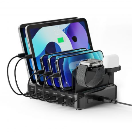 Station de charge Ewent EW1335 - 2 ports USB-A et 4 ports USB-C - 130 W PD3.0 - 7 répartiteurs amovibles - Protection contre