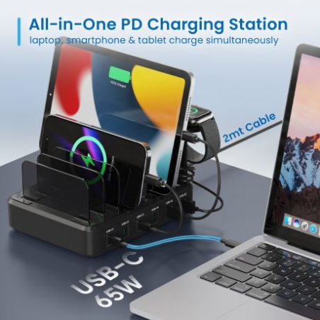 Station de charge Ewent EW1335 - 2 ports USB-A et 4 ports USB-C - 130 W PD3.0 - 7 répartiteurs amovibles - Protection contre