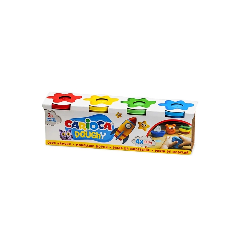 Pack pâte à modeler Carioca Doughy avec 4 boîtes de 110 g - Souple et flexible - Facile à pétrir et à modeler - Idéal pour les