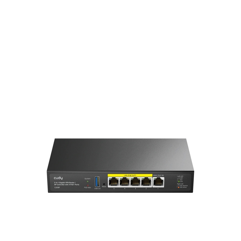 Routeur VPN Cudy - Ethernet 1 Gbit/s - 4 ports PoE GbE - 60 W - Gère jusqu'à 200 points d'accès - USB 3.0 - Voyants LED