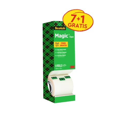 Ruban adhésif invisible Scotch Magic - Lot économique de 8 rouleaux de 19 mm x 33 m - Couleur transparente