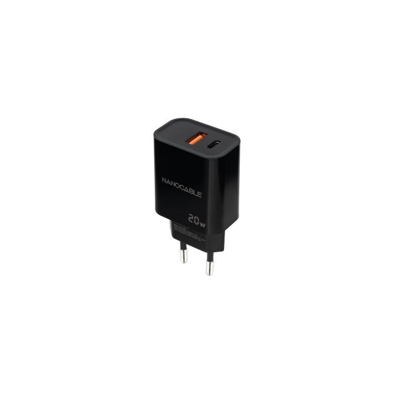 Chargeur Mural Nanocable USB-C/PD + USB-A/QC 20W - Noir