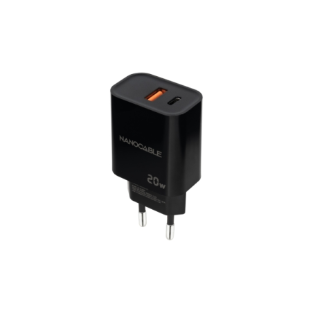 ✅ Chargeur Mural Nanocable USB-C/PD + USB-A/QC 20W - Noir couleur Noir en stock