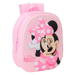 Sac à dos Safta Minnie Mouse 8,64 L 3D - Porte-bouteille - Porte-carte d'identité - Bretelles rembourrées - 27 x 33 x 10 cm