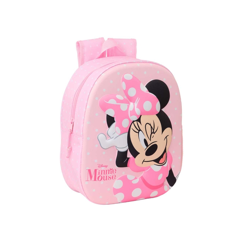 Sac à dos Safta Minnie Mouse 8,64 L 3D - Porte-bouteille - Porte-carte d'identité - Bretelles rembourrées - 27 x 33 x 10 cm