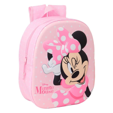 Sac à dos Safta Minnie Mouse 8,64 L 3D - Porte-bouteille - Porte-carte d'identité - Bretelles rembourrées - 27 x 33 x 10 cm