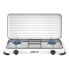 Cuisinière à gaz Muvip Vulcano 2 feux - Housse de protection - Pieds en caoutchouc - Surface émaillée - Brûleur amovible - 57,7