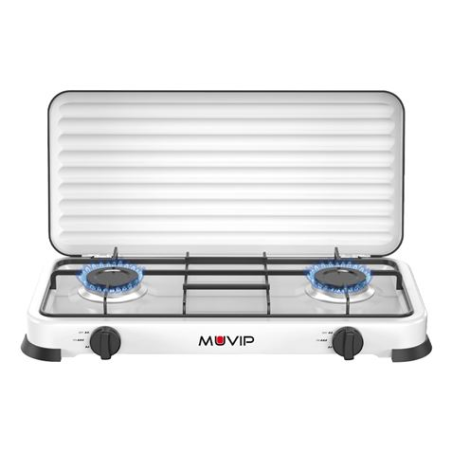 Cuisinière à gaz Muvip Vulcano 2 feux - Housse de protection - Pieds en caoutchouc - Surface émaillée - Brûleur amovible - 57,7