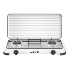Cuisinière à gaz Muvip Vulcano 2 feux - Housse de protection - Pieds en caoutchouc - Surface émaillée - Brûleur amovible - 57,7