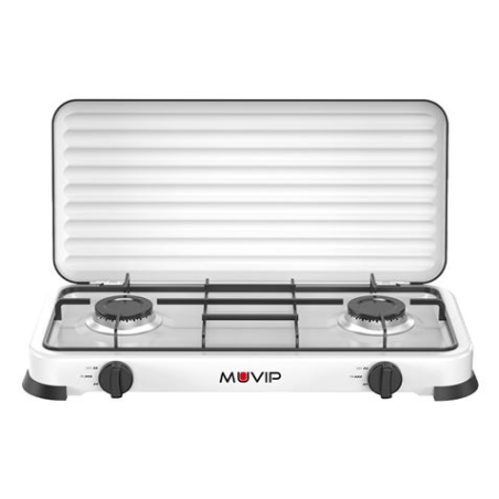 Cuisinière à gaz Muvip Vulcano 2 feux - Housse de protection - Pieds en caoutchouc - Surface émaillée - Brûleur amovible - 57,7