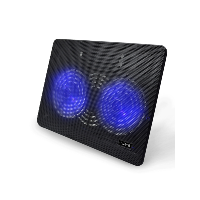 Support de refroidissement pour ordinateur portable Ewent EW1256 jusqu'à 17 pouces - 2 ventilateurs - Hauteur réglable - Noir