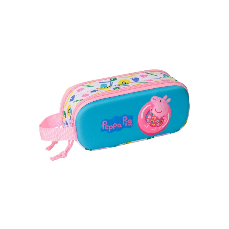 Trousse à crayons 3D Safta Peppa Pig 1L - 2 compartiments - Fermeture éclair - Poignée - 21 x 8 x 6 cm - Blanc et bleu