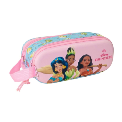 Trousse à crayons 3D Disney Princesses Safta 1 L - 2 compartiments - Fermeture éclair - Poignée - 21 x 8 x 6 cm - Bleu clair