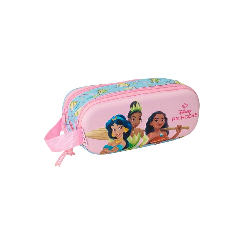 Trousse à crayons 3D Disney Princesses Safta 1 L - 2 compartiments - Fermeture éclair - Poignée - 21 x 8 x 6 cm - Bleu clair