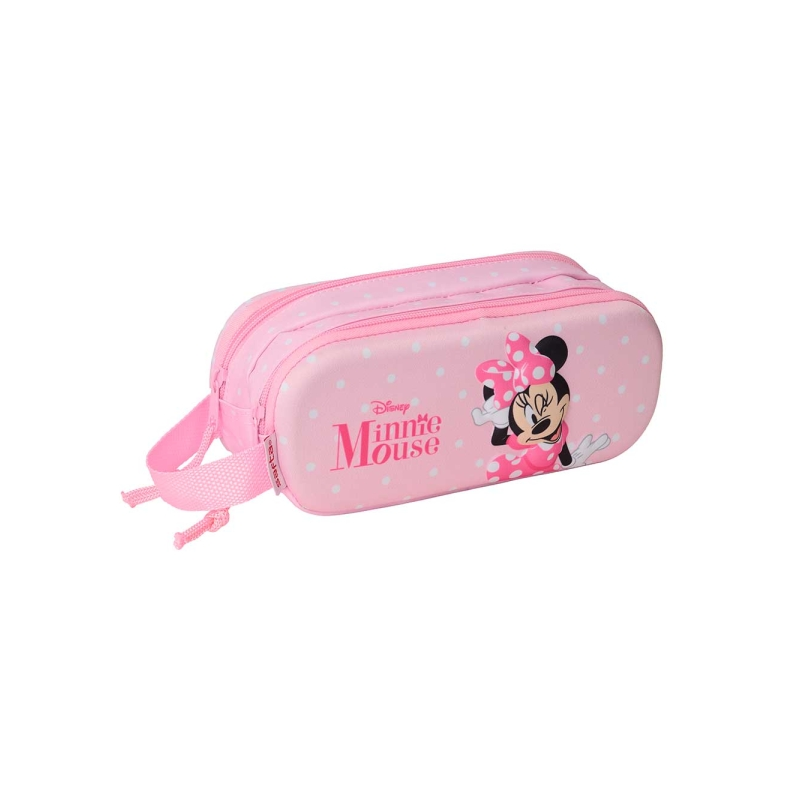Trousse 3D Minnie Mouse Safta 1L - 2 compartiments - Fermeture éclair - Poignée - 21 x 8 x 6 cm - Rose pastel