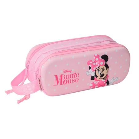 Trousse 3D Minnie Mouse Safta 1L - 2 compartiments - Fermeture éclair - Poignée - 21 x 8 x 6 cm - Rose pastel
