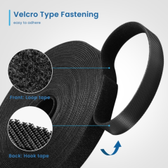 Bande de rangement pour câbles en nylon Ewent Hoop and Loop - Fermeture Velcro - 10 m - 15 mm - Noir