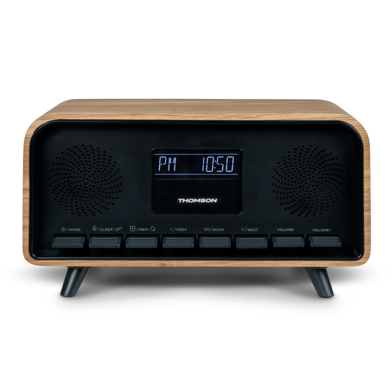 Enceinte Bluetooth rétro Thomson RT850BT - Radio-réveil - Puissance musicale 30 W - Couleur bois/noir