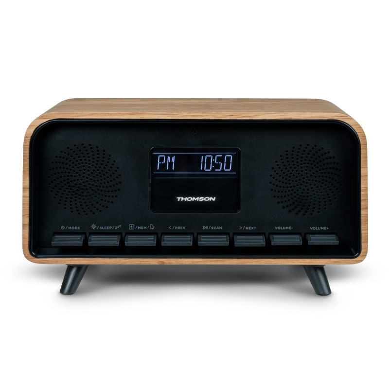 Enceinte Bluetooth rétro Thomson RT850BT - Radio-réveil - Puissance musicale 30 W - Couleur bois/noir