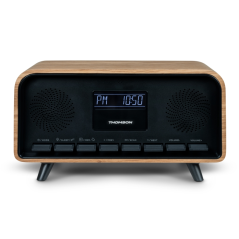 Enceinte Bluetooth rétro Thomson RT850BT - Radio-réveil - Puissance musicale 30 W - Couleur bois/noir