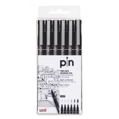✅ Uni-ball PIN-200(S) Lot de 6 marqueurs calibrés - Pointe polyacétal - Encre pigmentée résistante à l'eau en stock
