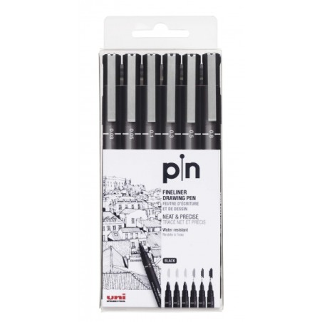 ✅ Uni-ball PIN-200(S) Lot de 6 marqueurs calibrés - Pointe polyacétal - Encre pigmentée résistante à l'eau en stock