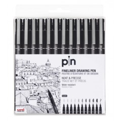 ✅ Uni-ball PIN-200(S) Pack de 12 Marqueurs Calibrés - Pointe Polyacétal - Encre Pigmentée Résistante à l'Ea en stock