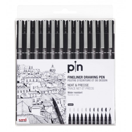 ✅ Uni-ball PIN-200(S) Pack de 12 Marqueurs Calibrés - Pointe Polyacétal - Encre Pigmentée Résistante à l'Ea en stock