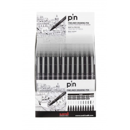 Uni-ball PIN-200(S) Pack de 12 Marqueurs Calibrés - Pointe Polyacétal - Encre Pigmentée Résistante à l'Eau et à la Lumière