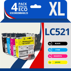 Pack compatible Brother LC521, 4 cartouches remplace LC-521 couleur pa