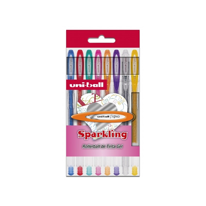 Stylos roller gel Uni-ball Signo Sparkling 1 mm - Étui de 8